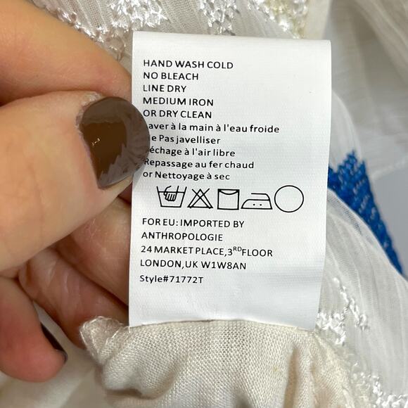 TINY Anthropologie Embroidered Flutter Sleeve Top Cross Stitch Floral Cream M - Picture 8 of 9